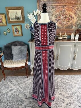 Max Studio Red & Navy Sleeveless Printed Maxi Dress